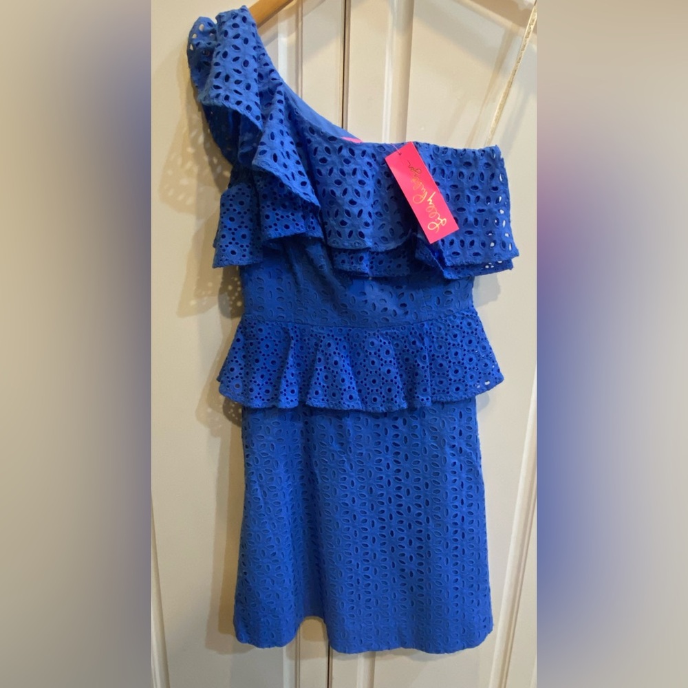 Lilly Pulitzer Blue Ruffled One Shoulder Cocktail Dress